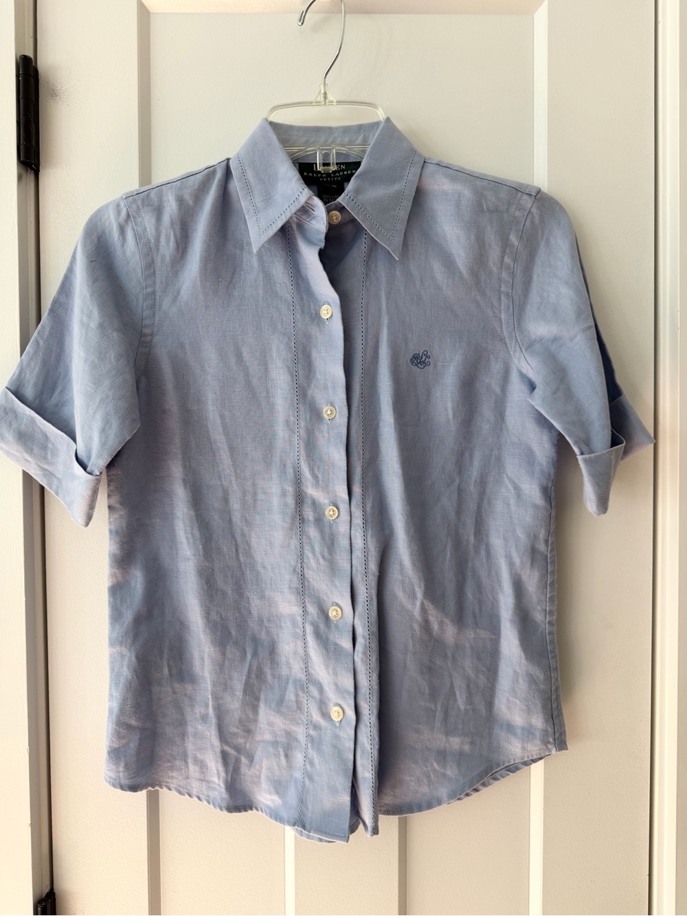 Lauren Ralph Lauren Petite 100% Linen Blue Button Down Shirt P/P